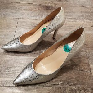 Guess Silver Stiletto Logo Printed 7.5 Shoes